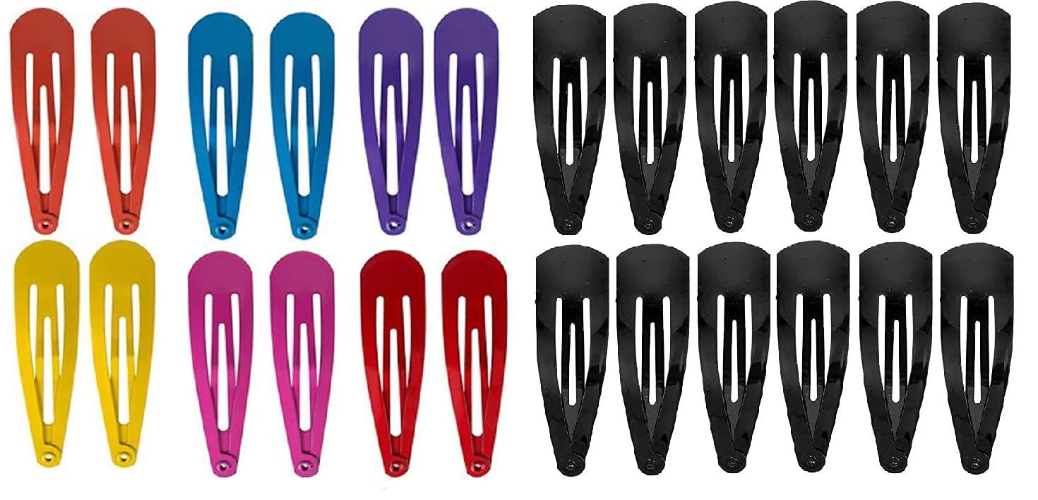 Ghelonadi No Slip Metal Snap Hair Clips for Women & Girls - 12 Pack Black & Multi-Color Hair Barrettes for Long & Thick Hair - Perfect for School, Work, Parties & Everyday Hairstyling