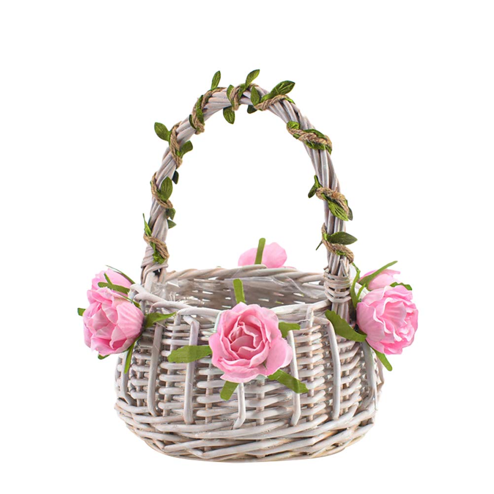 Rustic Bamboo Rattan Wedding Basket with Handles - Elegant Bridesmaid Gift, Picnic Basket, Plant Holder for Boho Weddings & Outdoor Events