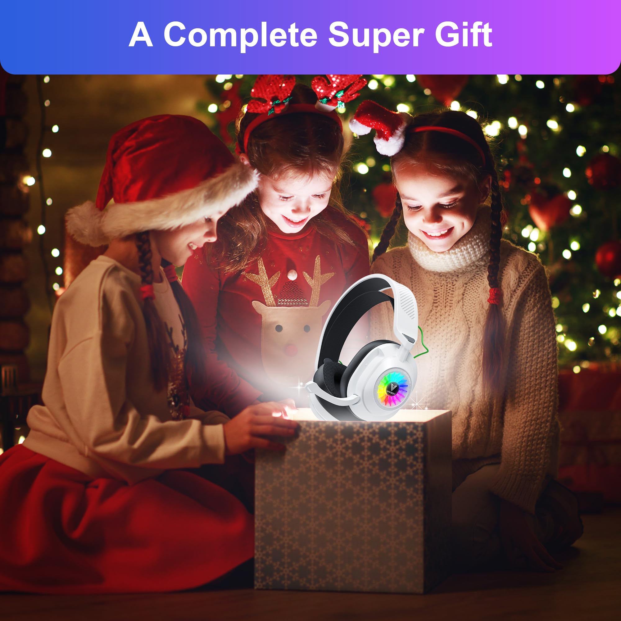 HW10 Wireless Gaming Headset for PS5, PS4, PC - 2.4GHz Bluetooth Headphones with Noise Cancelling Mic, 50Hr Battery Life - Compatible with Switch, Laptop, Mobile & Mac - Cool RGB Lighting (White) - Perfect for Competitive Gaming, Streaming & Online Chat