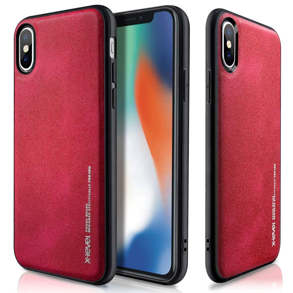 Premium Slim Leather iPhone X/Xs Case - Luxury PU Soft TPU & Hard PC Protective Cover for Apple iPhone X/Xs (Red) - Perfect for Daily Use, Travel & Business Protection