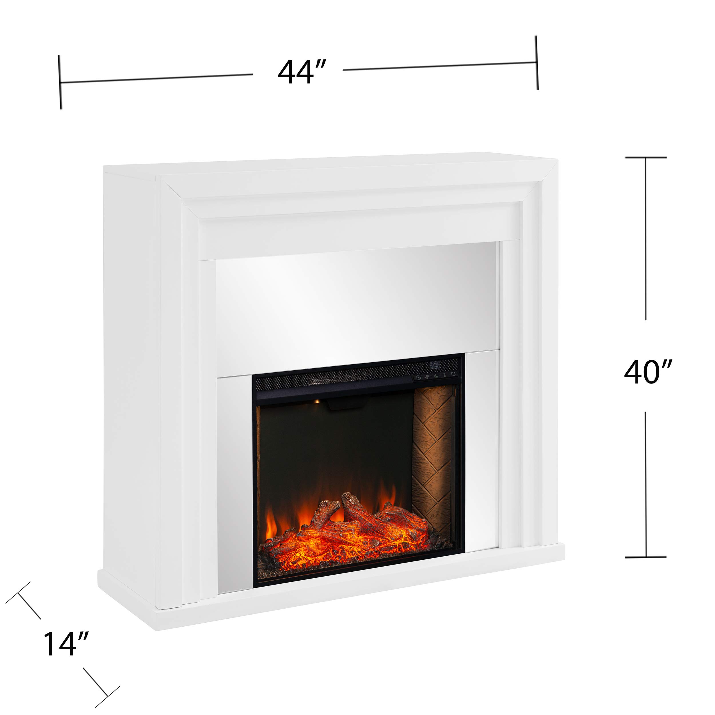 SEI Furniture Stadderly Alexa-Enabled Electric Fireplace with Mirror - White - Smart Home Heating for Living Room, Bedroom & Office