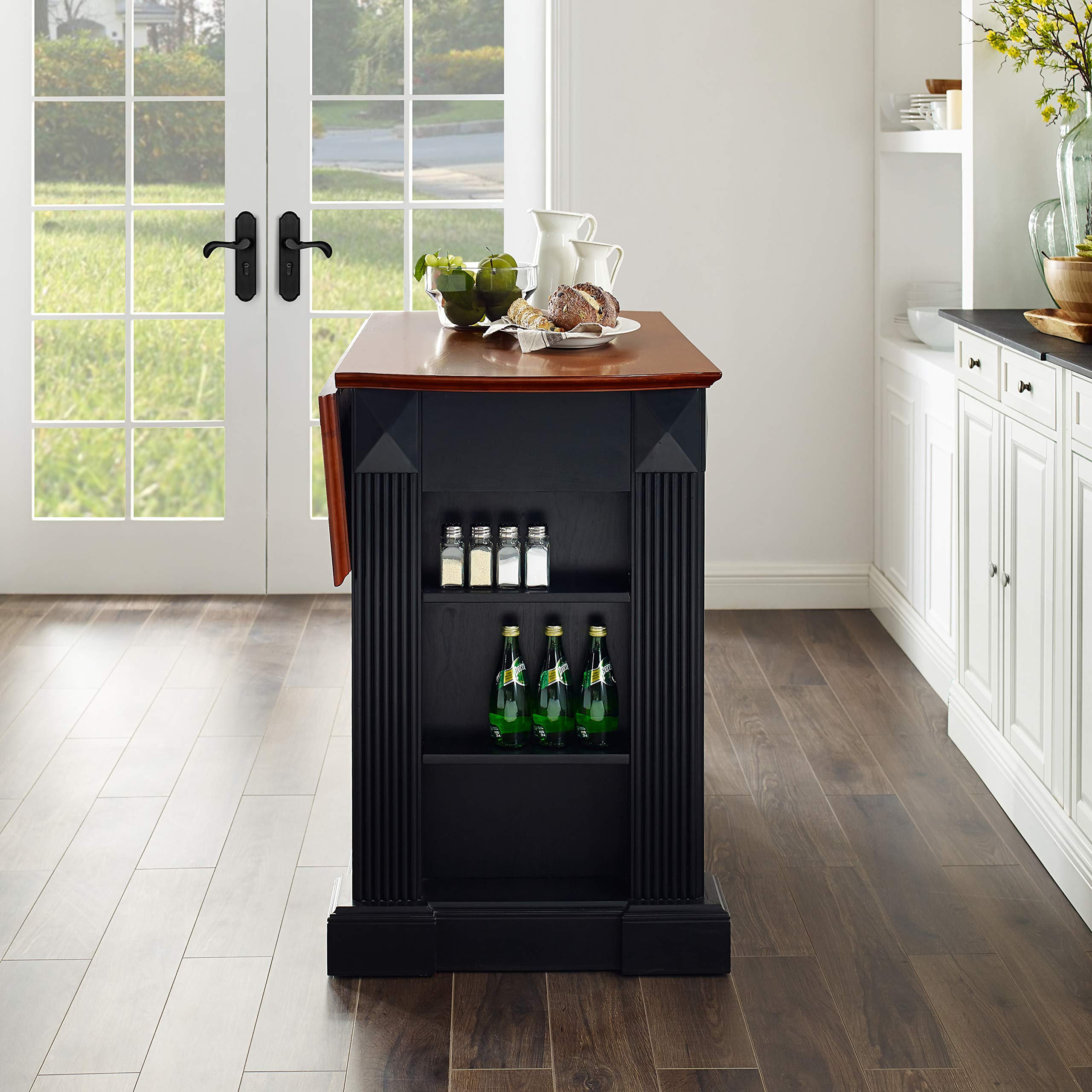 Crosley Black Drop Leaf Kitchen Island with Breakfast Bar - Expandable Dining Table for Small Spaces, Kitchen Storage & Countertop Workspace - Perfect for Apartments, Studios & Compact Homes