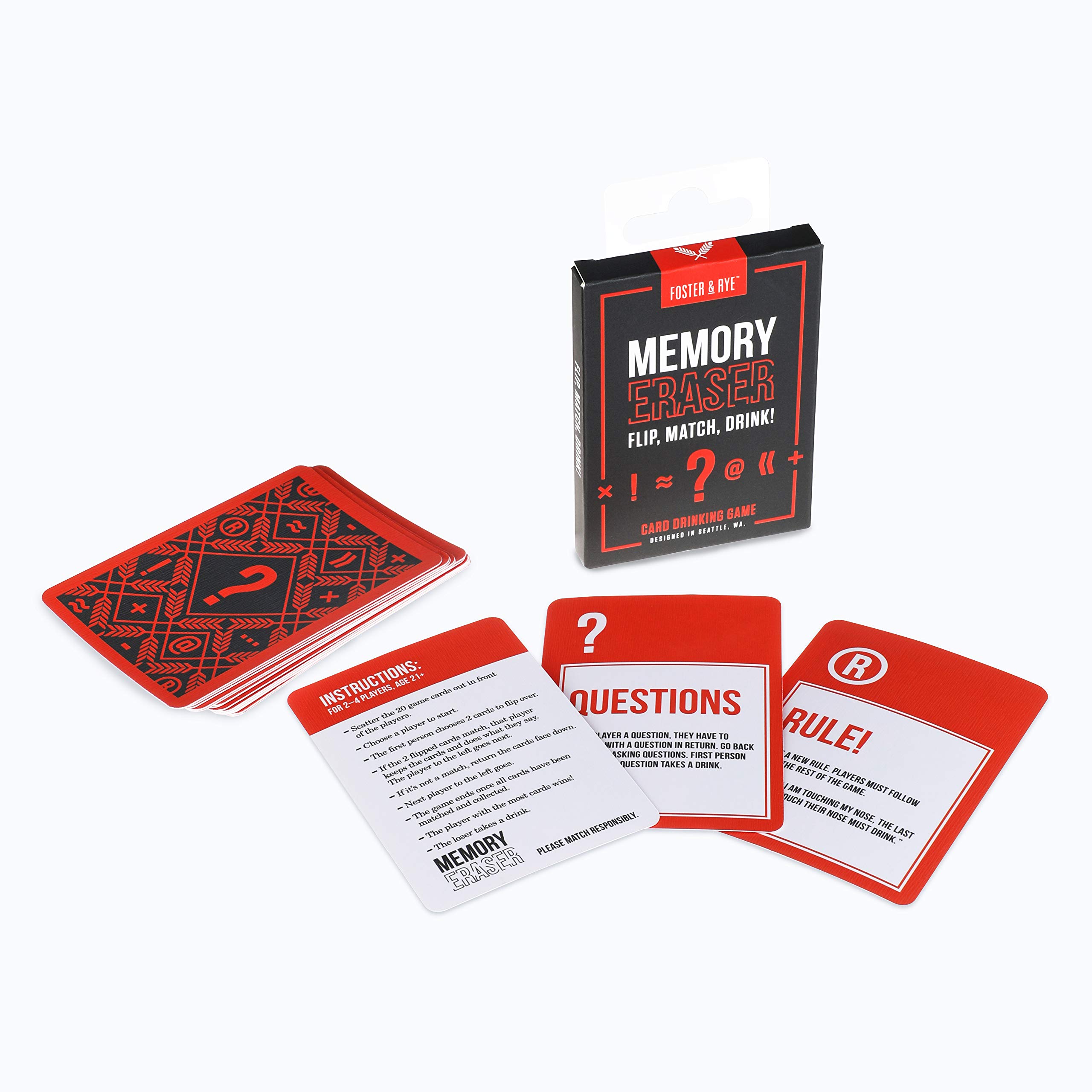 Foster & Rye Memory Eraser - Fun Adult Card Matching Drinking Game for Parties & Game Nights - Perfect for Bachelor/Bachelorette Parties & Social Gatherings
