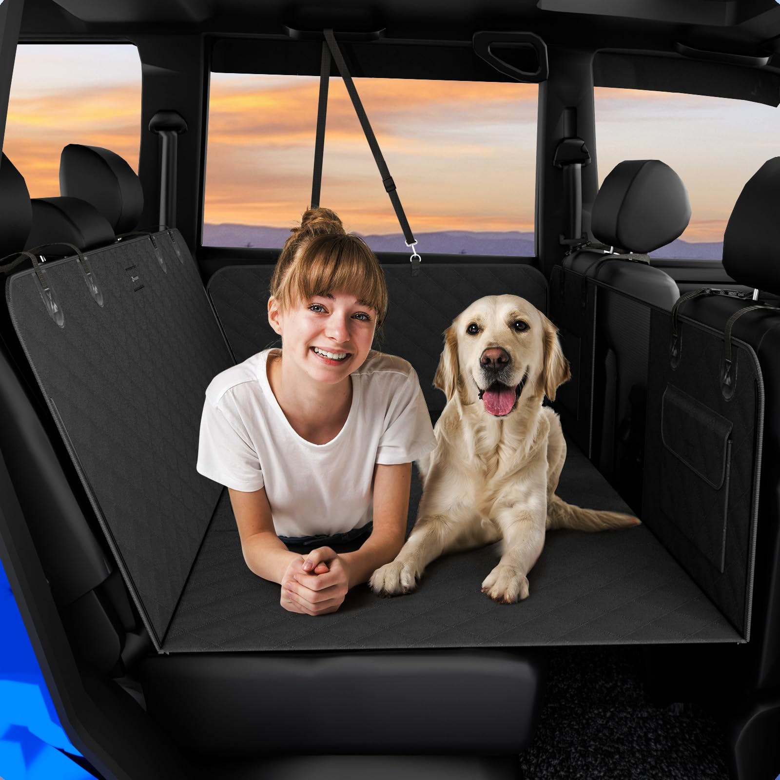 Pet Car Seat Extender for Trucks & SUVs - Washable, Waterproof Dog Back Seat Cover with Hard Bottom for F150, Silverado ZR2, RAM 1500, Toyota Tundra - Perfect for Road Trips & Outdoor Adventures with Your Large Dog