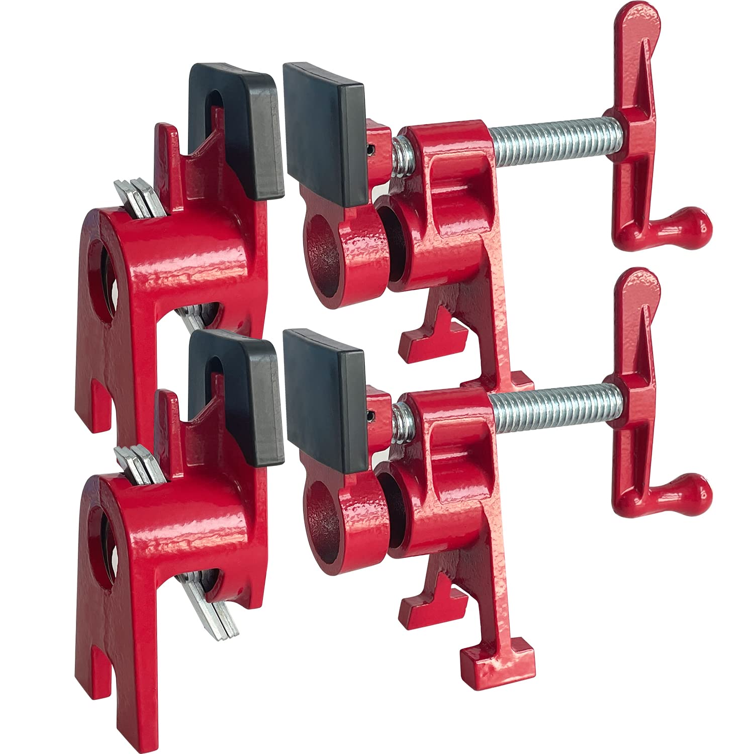 Sutekus 2-Pack 3/4 Inch Heavy Duty Pipe Clamps for Woodworking - H-Shaped Feet Bar Clamps with Cast Iron Fixture - Perfect for Wood Gluing, Cabinet Making, and DIY Projects