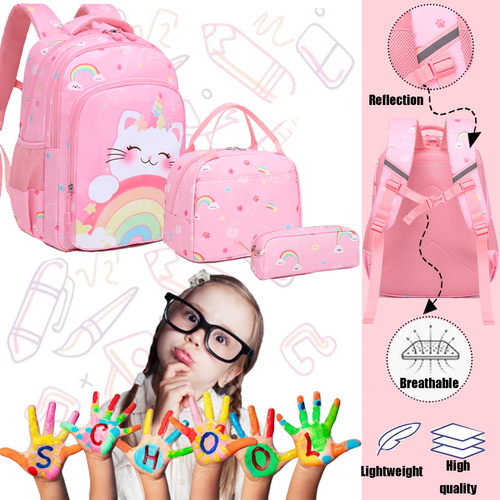 Girls' Elementary School Backpack with Insulated Lunch Box - Lightweight Bookbag for School, Travel & Daily Use | Durable Backpack for Kids Ages 5-10 | Water-Resistant & Ergonomic Design