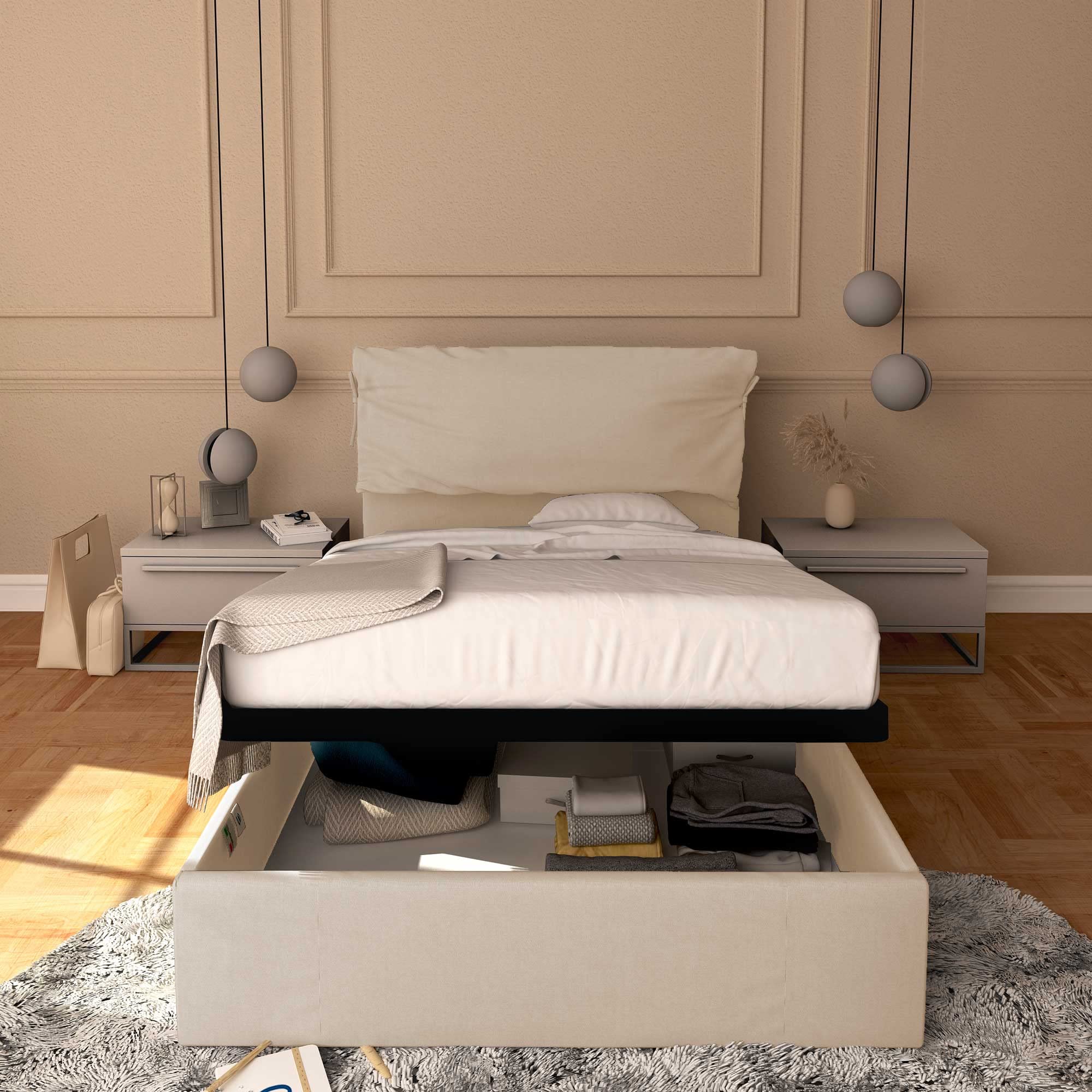 Baldiflex Single Bed Frame with Storage - Licia Soft Synthetic Leather, Slatted Base for Single Mattress, 120 x 190 cm, Thin Padded Headboard, White - Perfect for Small Bedrooms, Guest Rooms & Studio Apartments