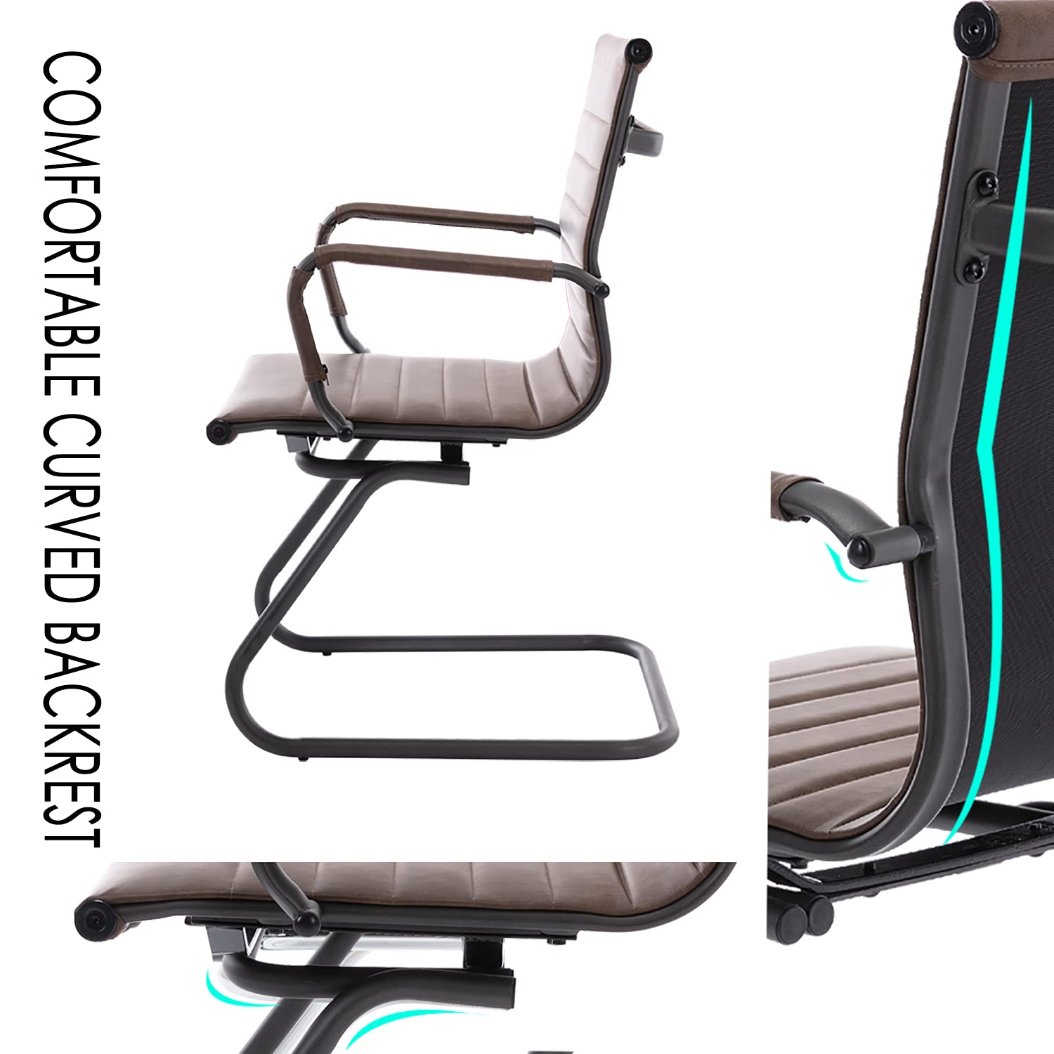 Wahson Office Guest Chairs - 4 Pack Leather Mid Back Conference Chairs with Sled Base, No Wheels Reception & Waiting Room Chairs for Meeting, Lobby, Restroom - Charcoal | Perfect for Office Waiting Areas, Conference Rooms & Commercial Spaces