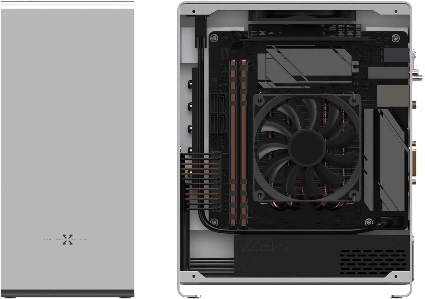 ZZAW A1P Mini-ITX PC Case - Compact Silver Aluminum Gaming Computer Chassis with 3.0 Dual Reverse PCI Riser Cable | Perfect for Small Form Factor Builds, Home Theater PCs & Space-Saving Gaming Rigs