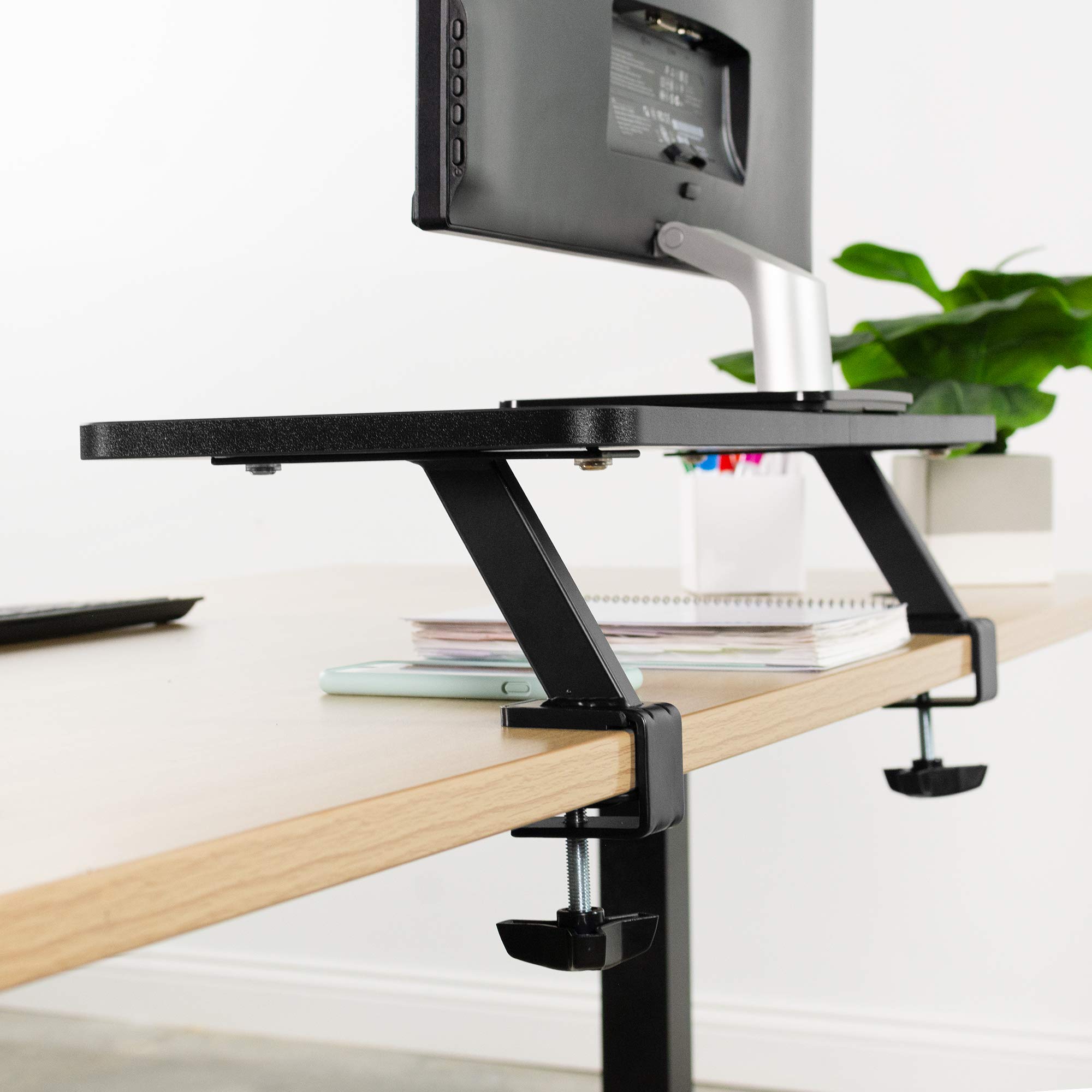 VIVO Black 26 Inch Clamp-On Ergonomic Monitor Stand Riser - Adjustable Desk Shelf Organizer for Single Computer Screen or Laptop | Perfect for Home Office, Gaming Setup & Workspace Organization