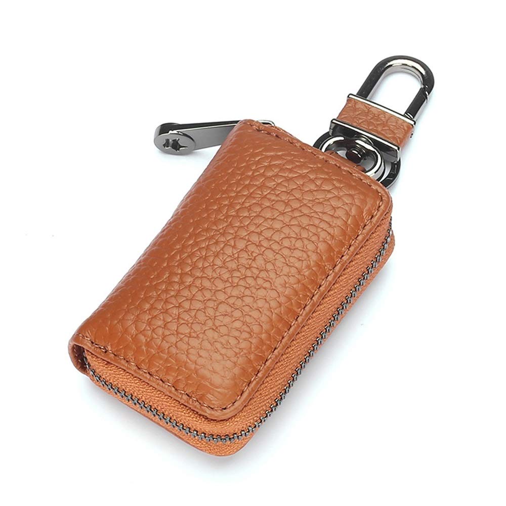 Genuine Leather Car Key Case Holder - Premium Key Fob Protector with Zipper for Auto Remote Keys | Perfect for Key Organization & Vehicle Protection