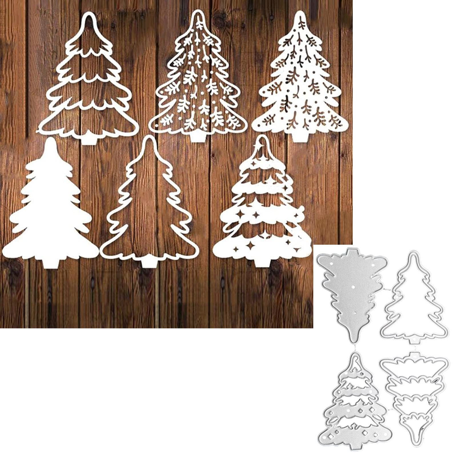 4-Piece Christmas Tree Metal Die Cuts Set - DIY Scrapbooking, Card Making & Photo Album Embellishments - Holiday Craft Stencils for Embossing & Paper Crafts - Perfect for Christmas Cards, Gift Tags & Home Decor