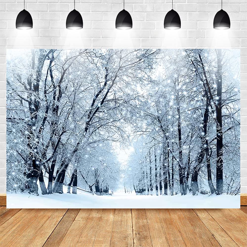 Winter Snowy Forest Photography Backdrop - 7x5ft Snow Covered Trees Holiday Portrait Background for Christmas Photo Booth, Family Portraits & Seasonal Decor