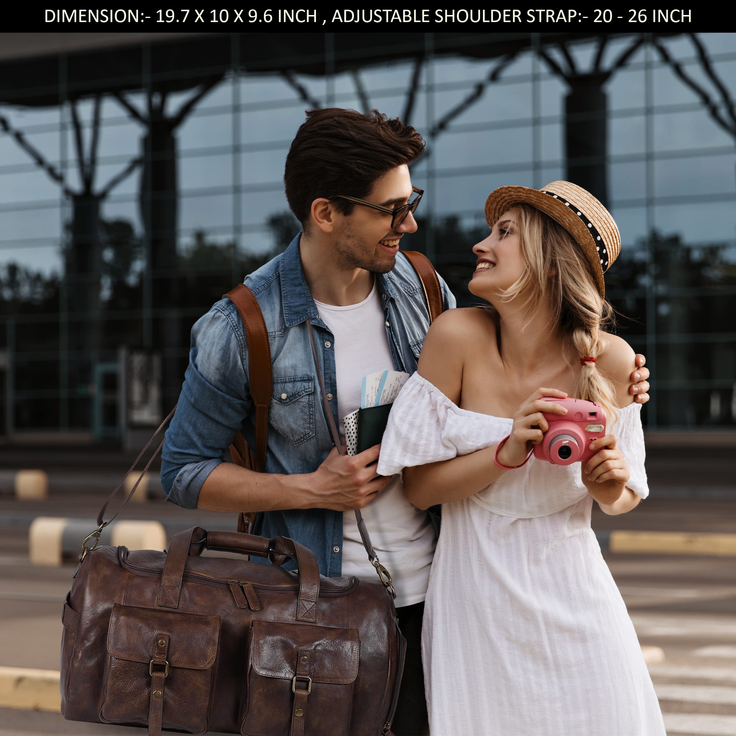Genuine Leather Weekender Bag - Oversized Travel Duffel Carry-On for Men & Women | Perfect for Weekend Getaways, Business Trips & Gym (Brown Wash)