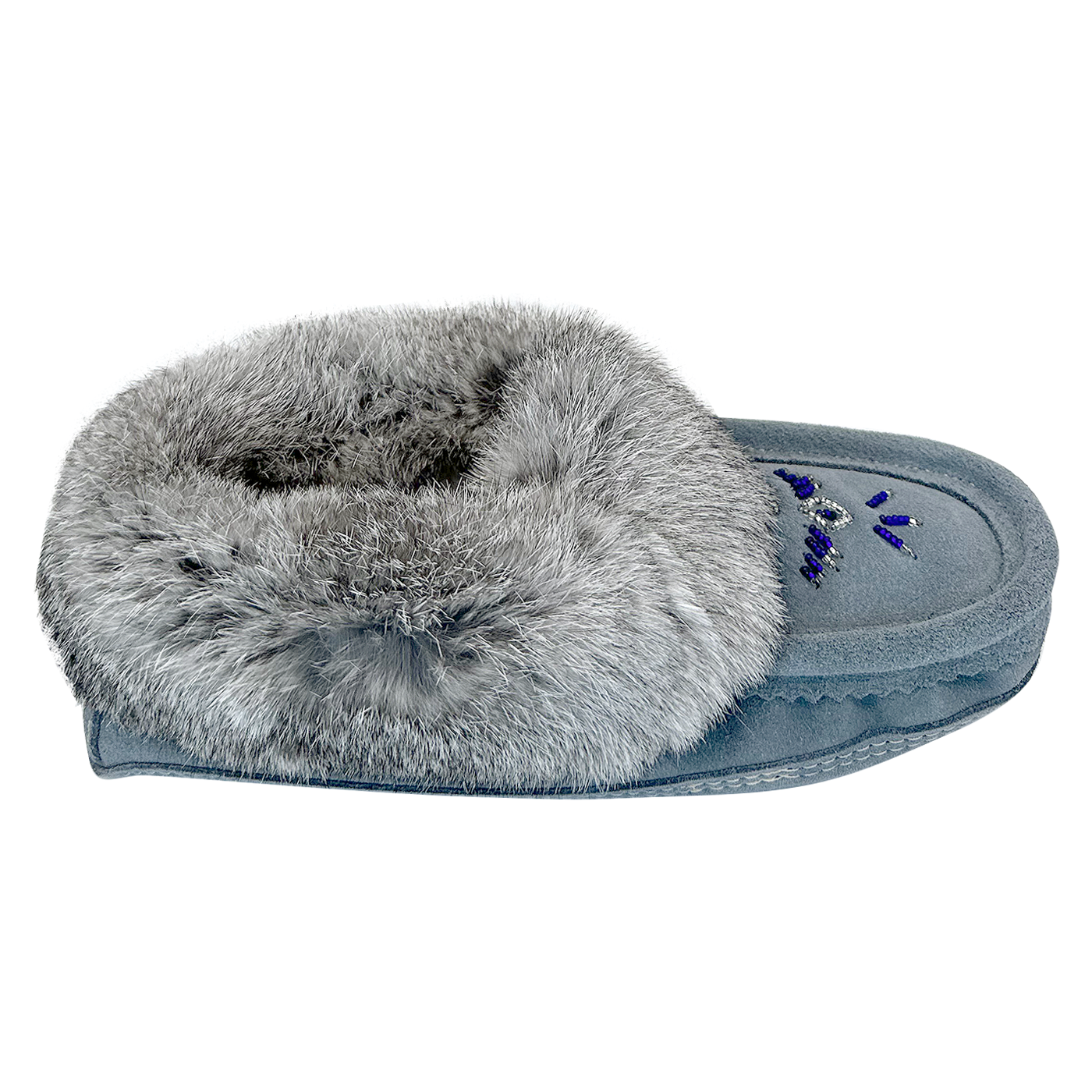 Women's Cozy Fleece-Lined Rabbit Fur Sky Blue Suede Moccasins - Warm Winter Indoor/Outdoor House Shoes for Women
