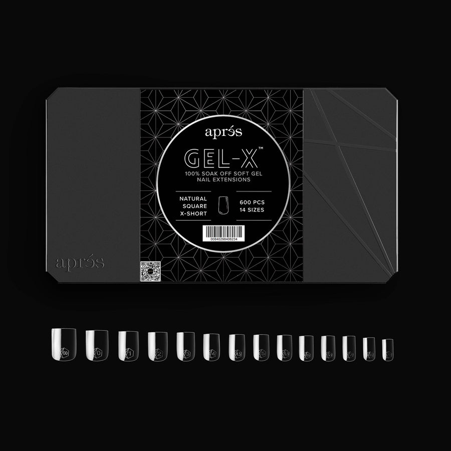 Apres Gel X Tips 2.0 Natural Square Extra Short Nail Extensions - 600 Pcs Kit for DIY Manicure & Professional Salon Use