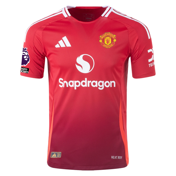 Authentic Adidas Manchester United Kobbie Mainoo Home Jersey 2024/25 - EPL & No Room For Racism Patches (MUFC Red/Bright Red) - Perfect for Match Days, Fan Events & Soccer Enthusiasts
