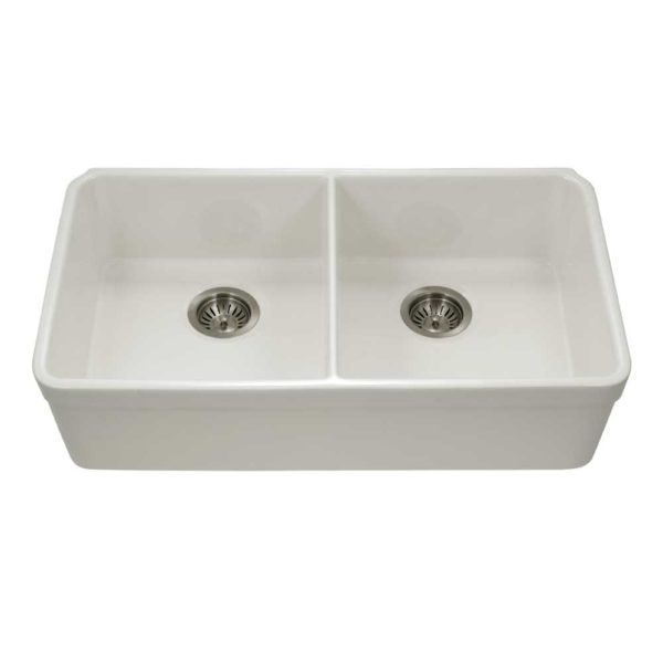 Hamat CHE 3318DHU BQ Undermount Fireclay Double Bowl Kitchen Sink in Biscuit Color - Durable Farmhouse Sink for Modern Kitchens, Perfect for Food Prep and Dishwashing