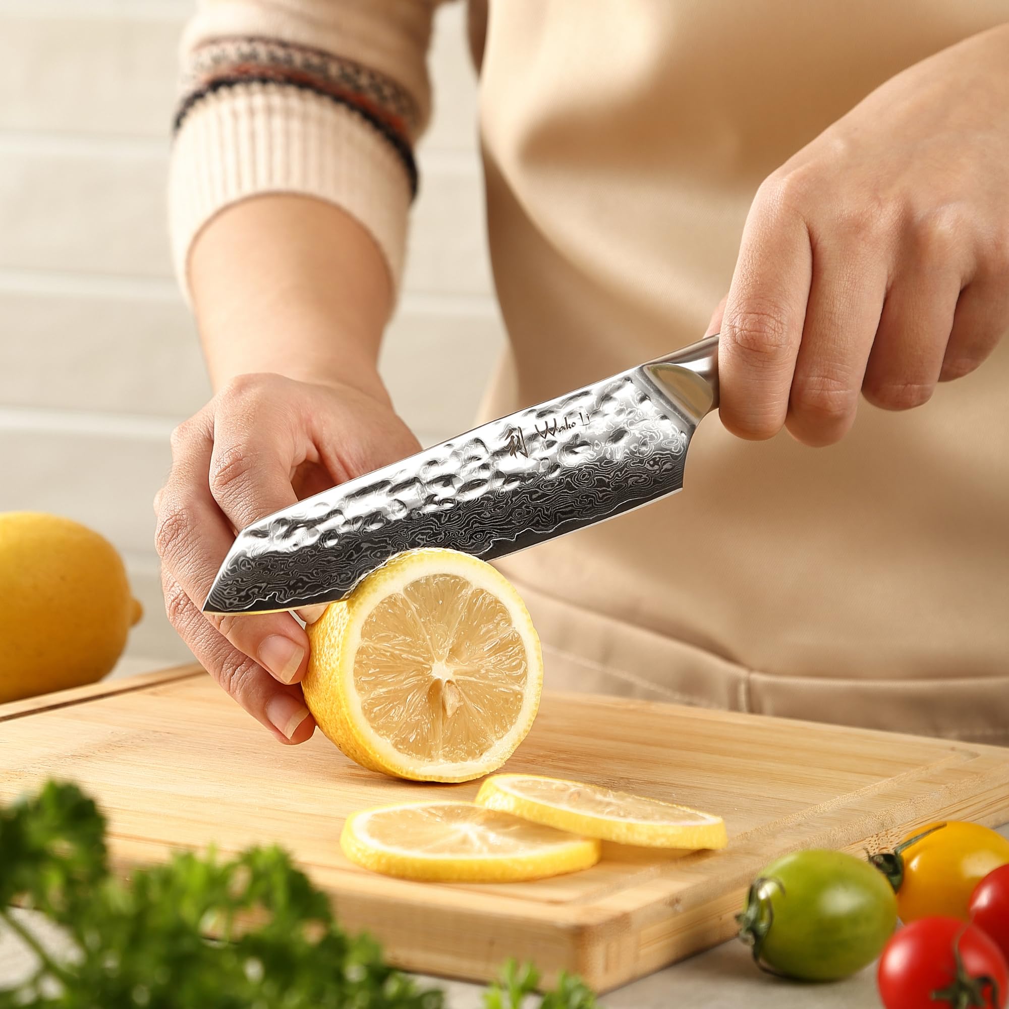 Wakoli 3-Piece Damascus Steel Chef Knife Set - 67-Layer VG10 Core Professional Kitchen Knives with Ergonomic G10 Handles, Gift Box Included (Pearl Blanche) - Perfect for Home Chefs, Cooking Enthusiasts & Gourmet Food Preparation