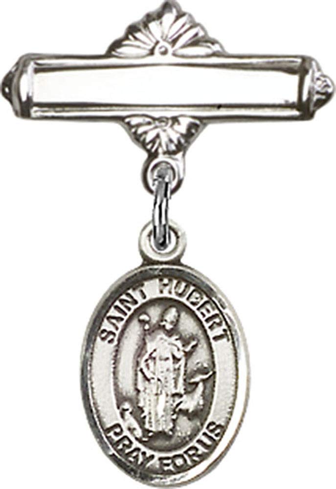 Sterling Silver St. Hubert of Liege Charm Baby Badge with Polished Pin | Religious Jewelry for Baptism, Christening & First Communion Gifts | Handcrafted in USA