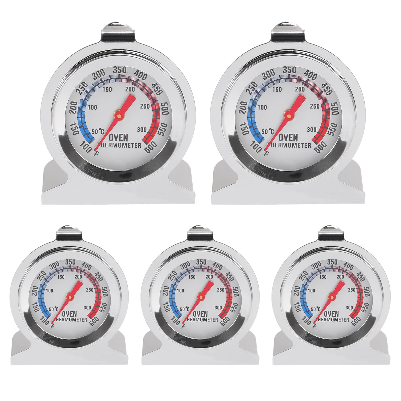 5Pcs Stainless Steel Oven Thermometer 100-600°F/50-300°C - High Accuracy Cooking Thermometer for Baking, Grilling, Frying & BBQ - Perfect for Kitchen, Oven, Grill and Outdoor Cooking