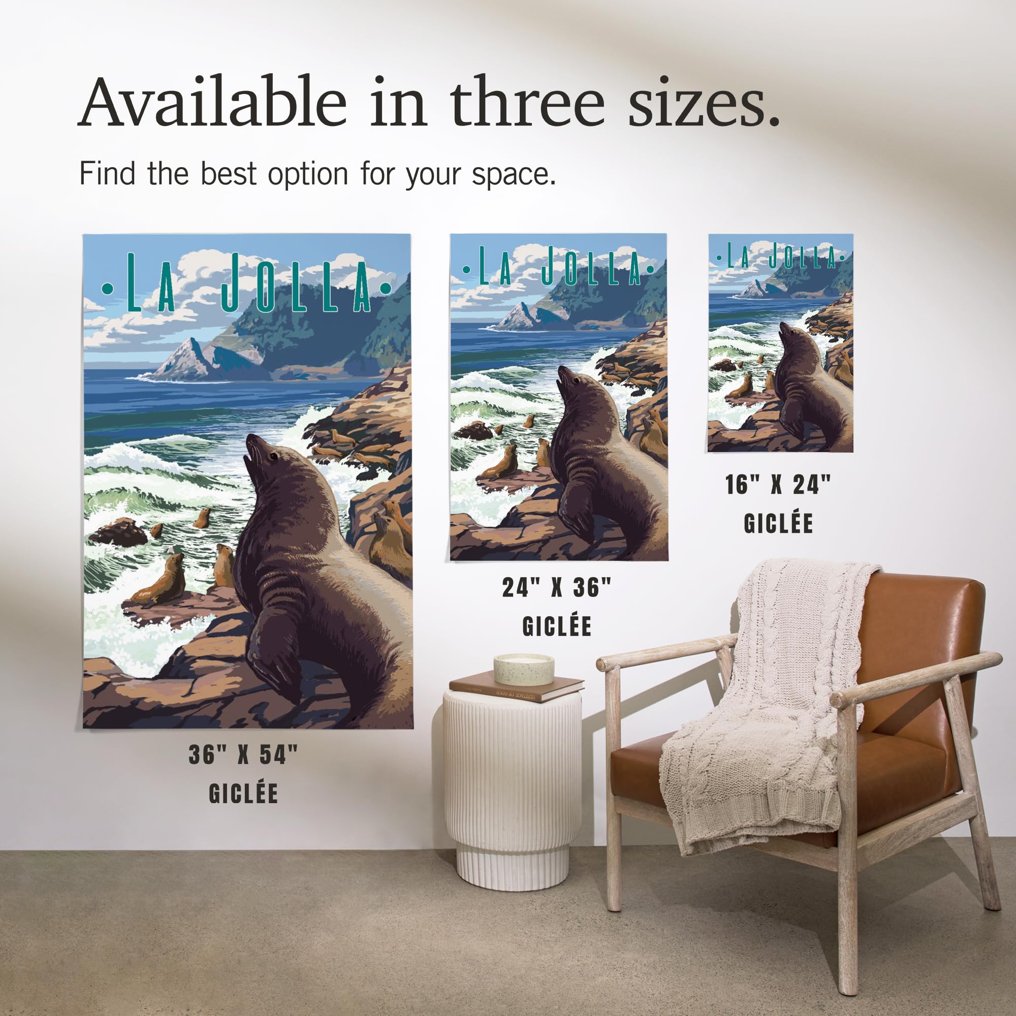 Lantern Press 16x24 Inch Giclee Art Print - La Jolla California Coastal Scene with Sea Lions | Wall Decor for Living Room, Bedroom & Office