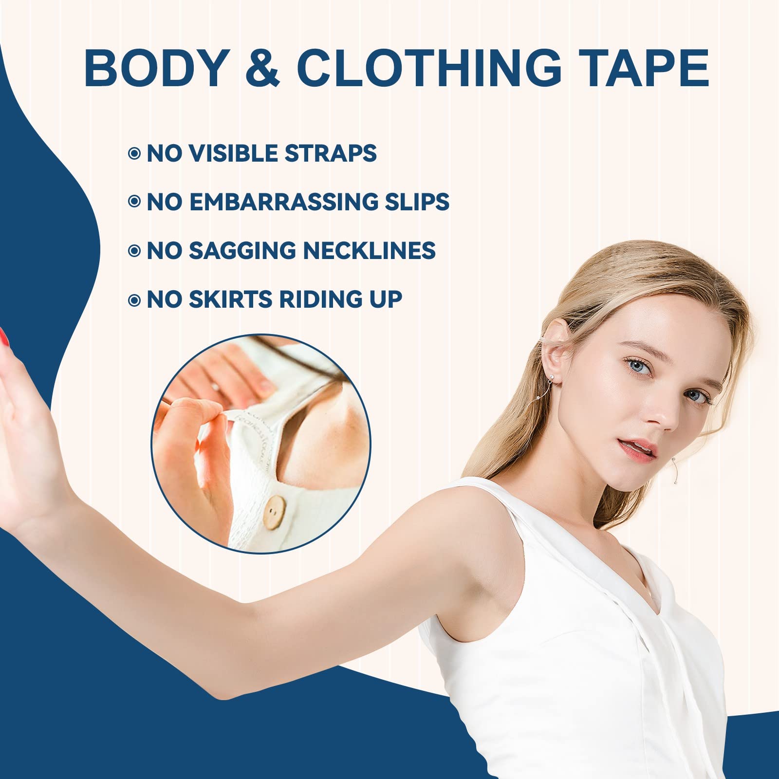 Body Tape for Clothes & Skin - Strong Double Sided Adhesive Tape for All Skin Tones & Fabrics - Clear Fashion Tape (80 Strips) - Perfect for Strapless Dresses, Swimsuits & Wardrobe Fixes