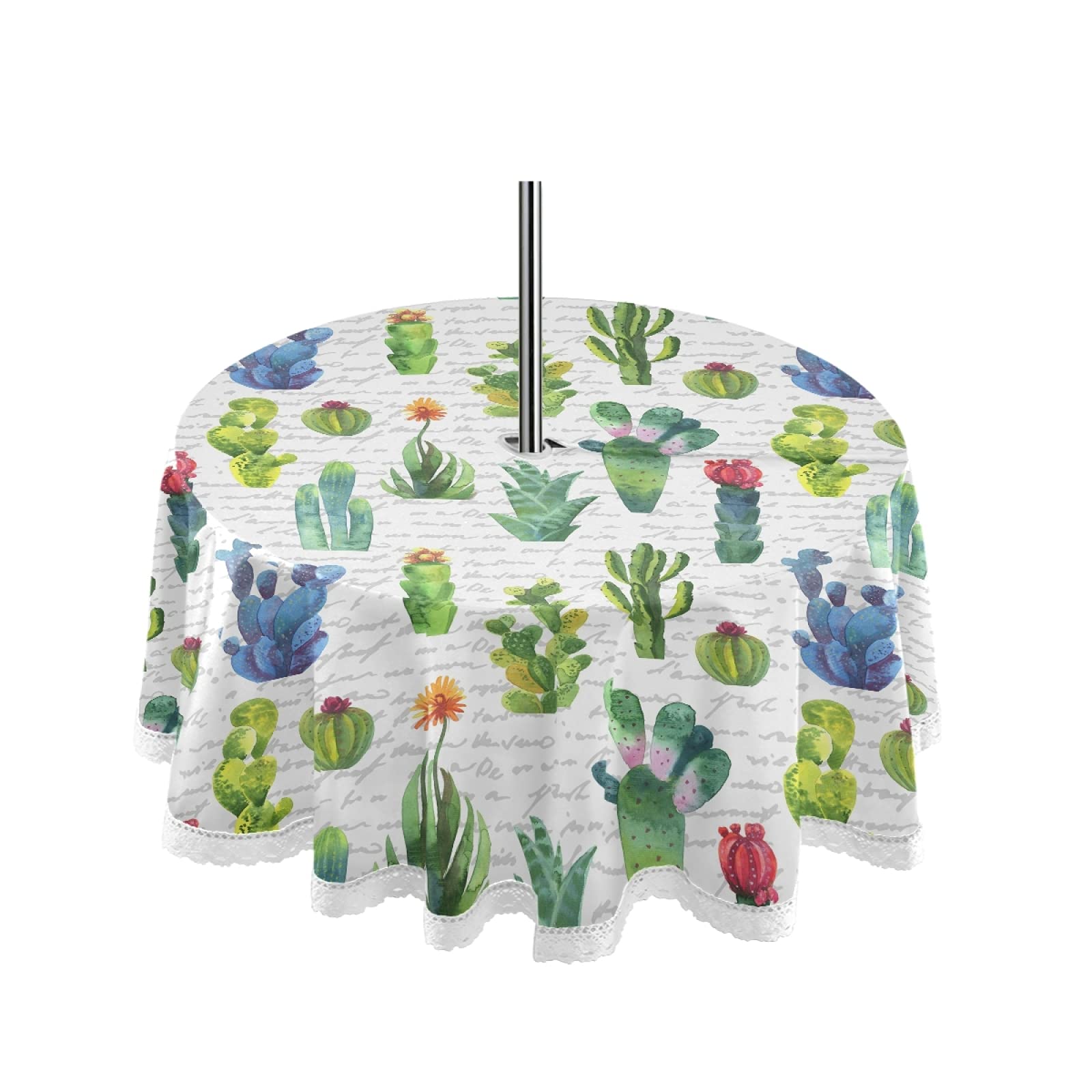 Waterproof Cactus Print Tablecloth with Umbrella Hole - Machine Washable Outdoor Table Cover for Patio, Garden, Picnic & Party Decor - Spring Summer Dining Accessories