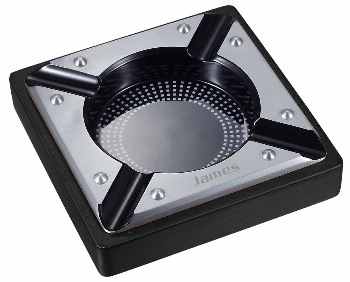 Visol Iris Black Matte Metal & Wood Cigar Ashtray - Premium Outdoor & Indoor Smoking Accessory for Cigar Lovers