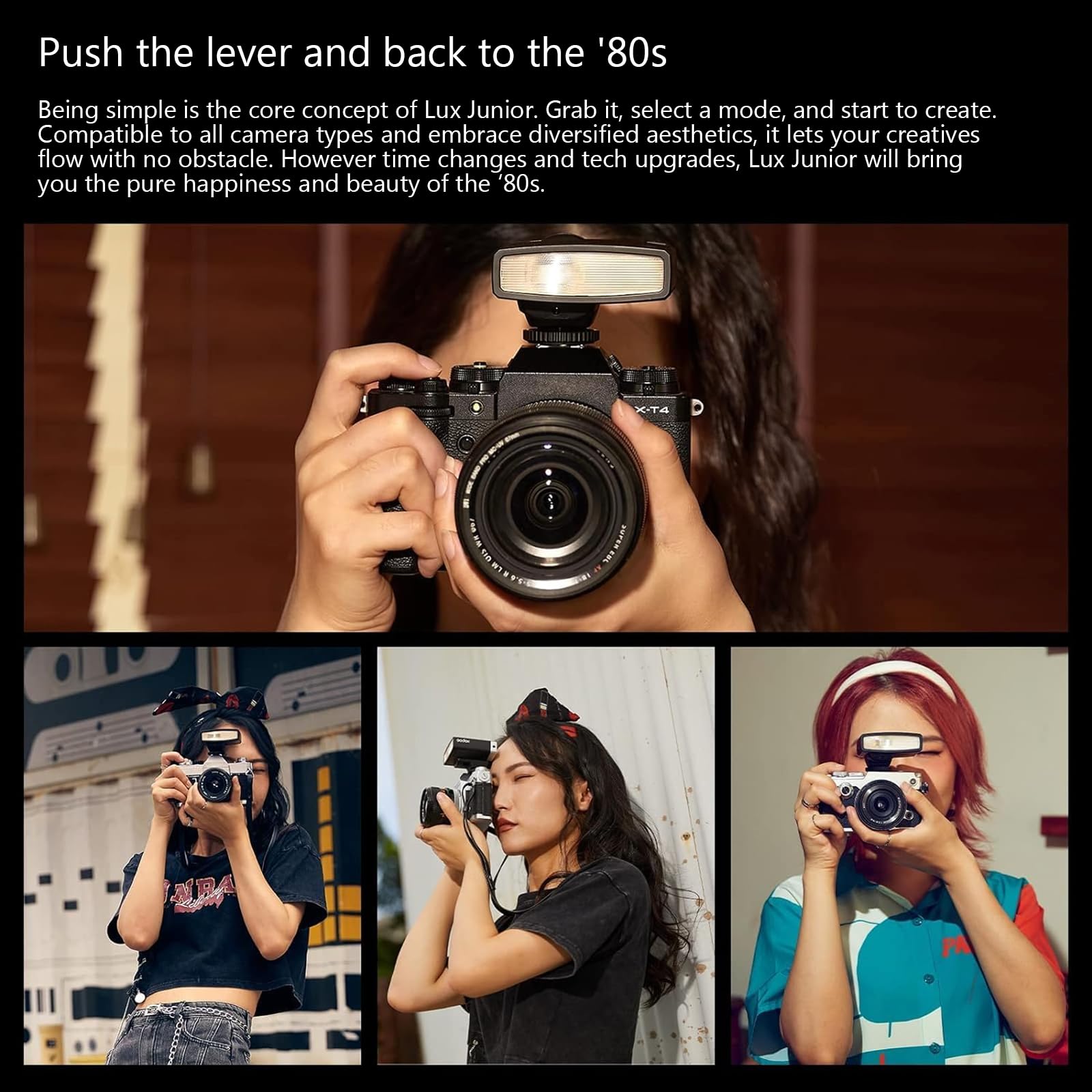 Godox Lux Junior Retro Camera Flash with Diffuser - GN12 Speedlite 6000K±200K CCT, Auto/Manual Modes, 1/1-1/64 Power, 28mm for Canon Nikon Sony Fuji Olympus DSLR - Perfect for Portrait, Wedding & Event Photography