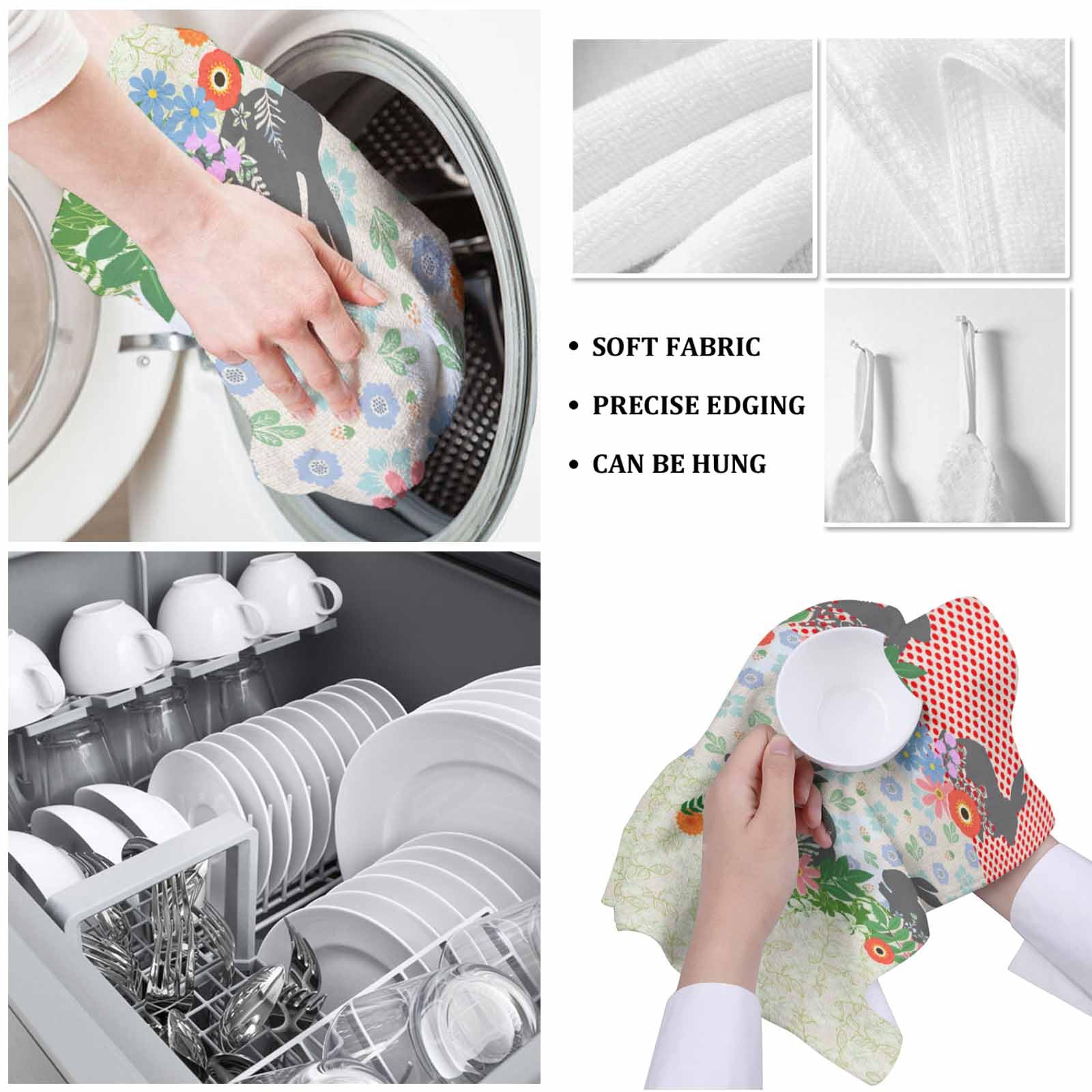 **3 Pack Super Absorbent Microfiber Dish Towels - Soft Kitchen Hand Towels with Easter Bunny & Floral Design for Washing Dishes, Cleaning, Bathroom & Bar Use**    *(Perfect for Spring Decor, Dish Drying, Counter Wiping & Hostess Gifts!)*