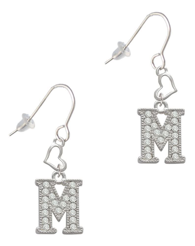 Silver Crystal Initial Heart Earrings - Elegant French Jewelry for Gifts