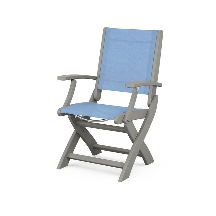 POLYWOOD Coastal Folding Chair - Durable Outdoor Furniture for Patio, Beach & Poolside - Weather-Resistant Adirondack Style Chair with Cup Holder