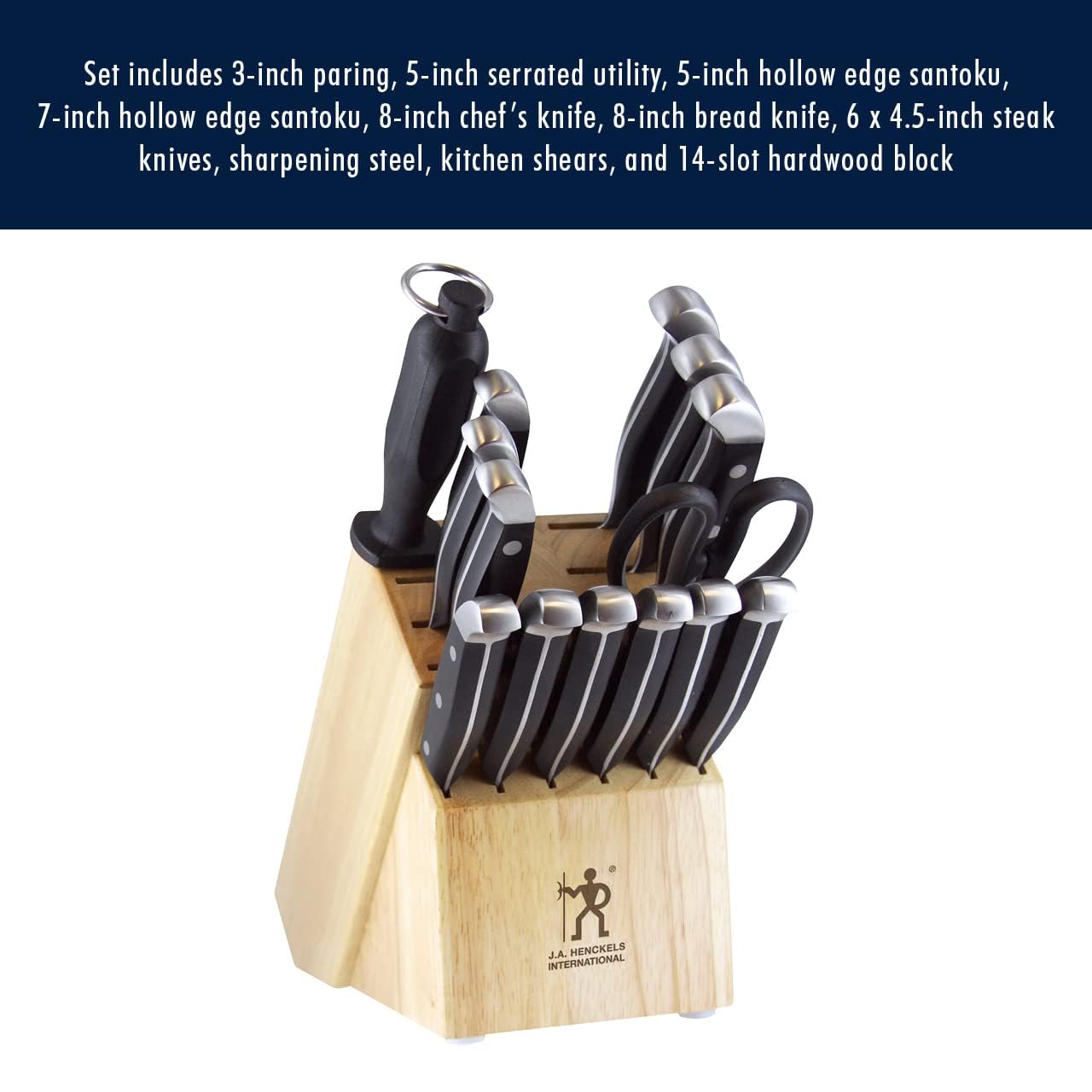 HENCKELS Premium 15-Piece Knife Set with Block - Razor-Sharp German Stainless Steel Knives - 100+ Years Craftsmanship - Lightweight & Durable - Dishwasher Safe - Perfect for Home Kitchen, Professional Chefs & Gift Giving