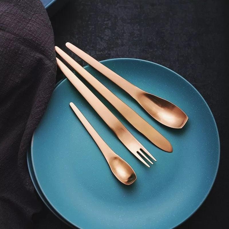 Premium Japanese Stainless Steel Cutlery Set - 16-Piece Knife Fork Spoon Set - Elegant Modern Flatware for Dining, Kitchen & Gift Giving - Dishwasher Safe & Rust Resistant