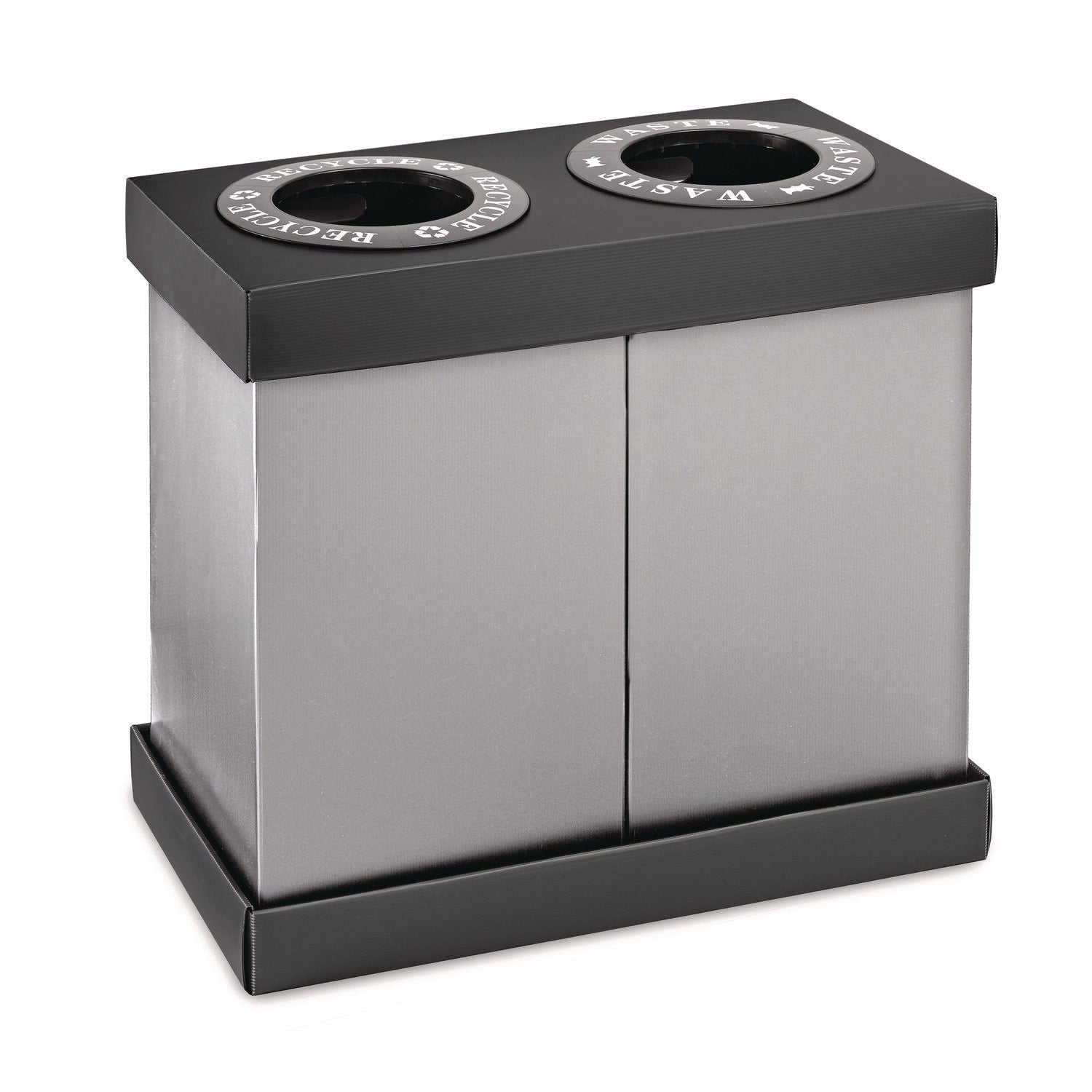Alpine Industries 28 Gallon Dual Compartment Trash Can & Recycling Bin - Durable Corrugated Polypropylene, Space-Saving Gray Design for Kitchen, Office, or Garage Waste Management
