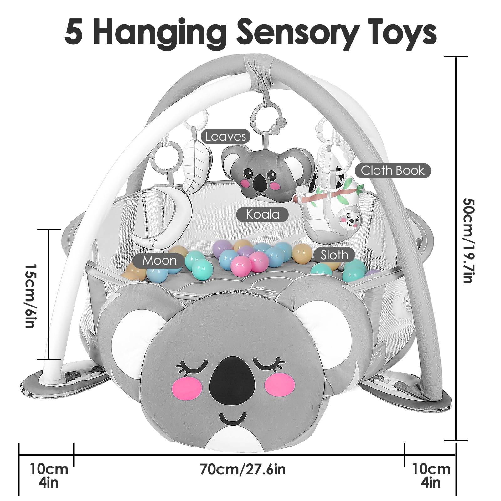 4-in-1 Baby Play Mat with Gym & 30 Balls - Tummy Time Activity for Newborns & Toddlers - Perfect Nursery Gift