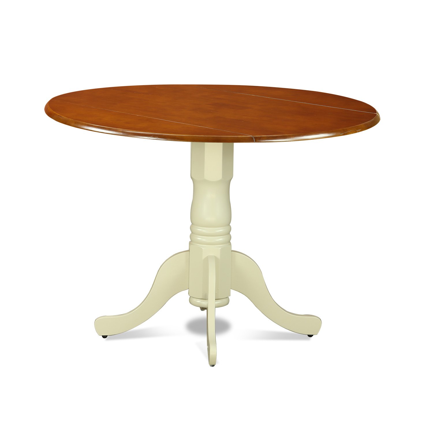 East West Furniture DLQU3-BMK-W 3-Piece Dining Room Set - Round Drop-Leaf Kitchen Table & 2 Chairs, 42x42 Inch, Buttermilk & Cherry - Perfect for Small Spaces, Breakfast Nooks & Cozy Apartments