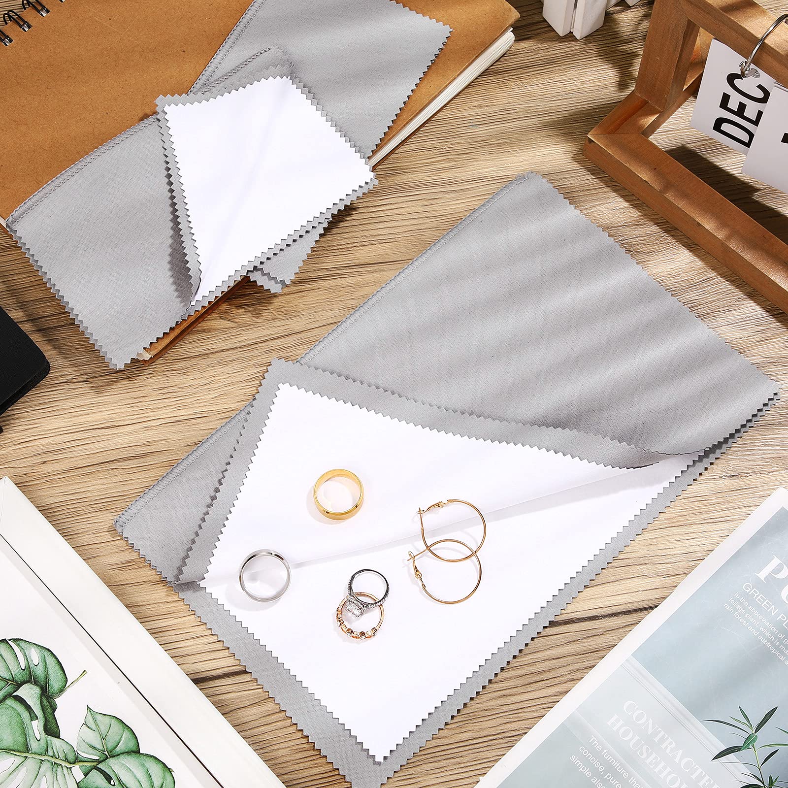 8-Piece Large Jewelry Polishing Cloth Set for Gold, Silver, Platinum - 11x14 & 6x8 Inch Cleaning Cloths for Jewelry, Coins, Watches & Silverware (Grey) - Perfect for Home, Travel & Professional Jewelry Care