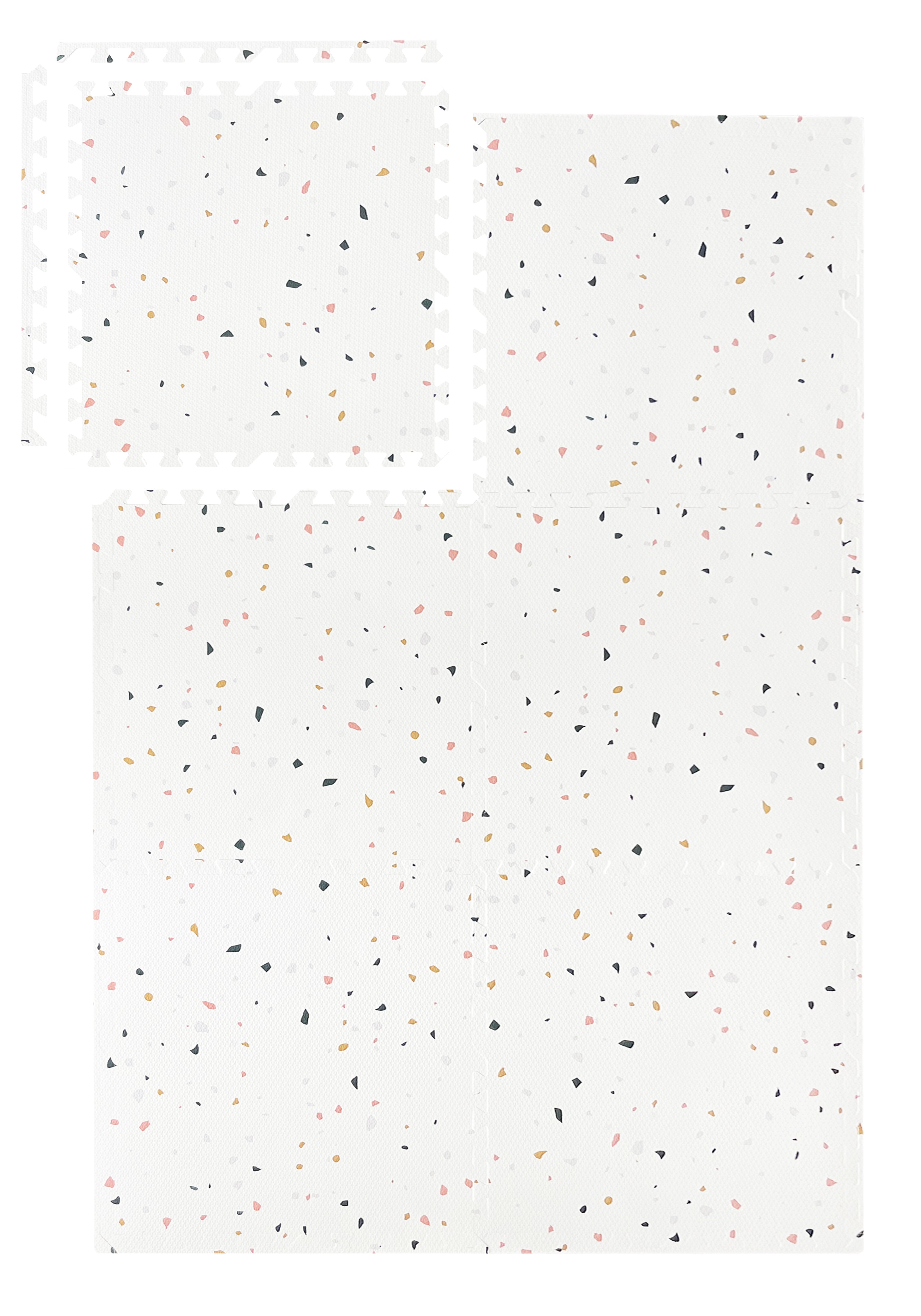 White Terrazzo Puzzle Play Mat Tiles - Stone Mosaic Design Floor Tiles for Kids Playroom, Nursery & Daycare (36-Piece Set)