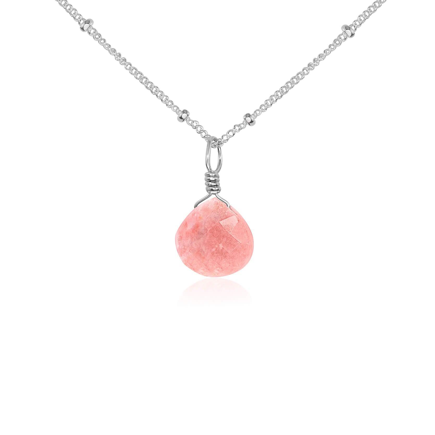 Tiny Pink Peruvian Opal Teardrop Crystal Pendant Necklace - Dainty Gemstone Jewelry for Women - Perfect for Everyday Wear, Date Nights & Special Occasions