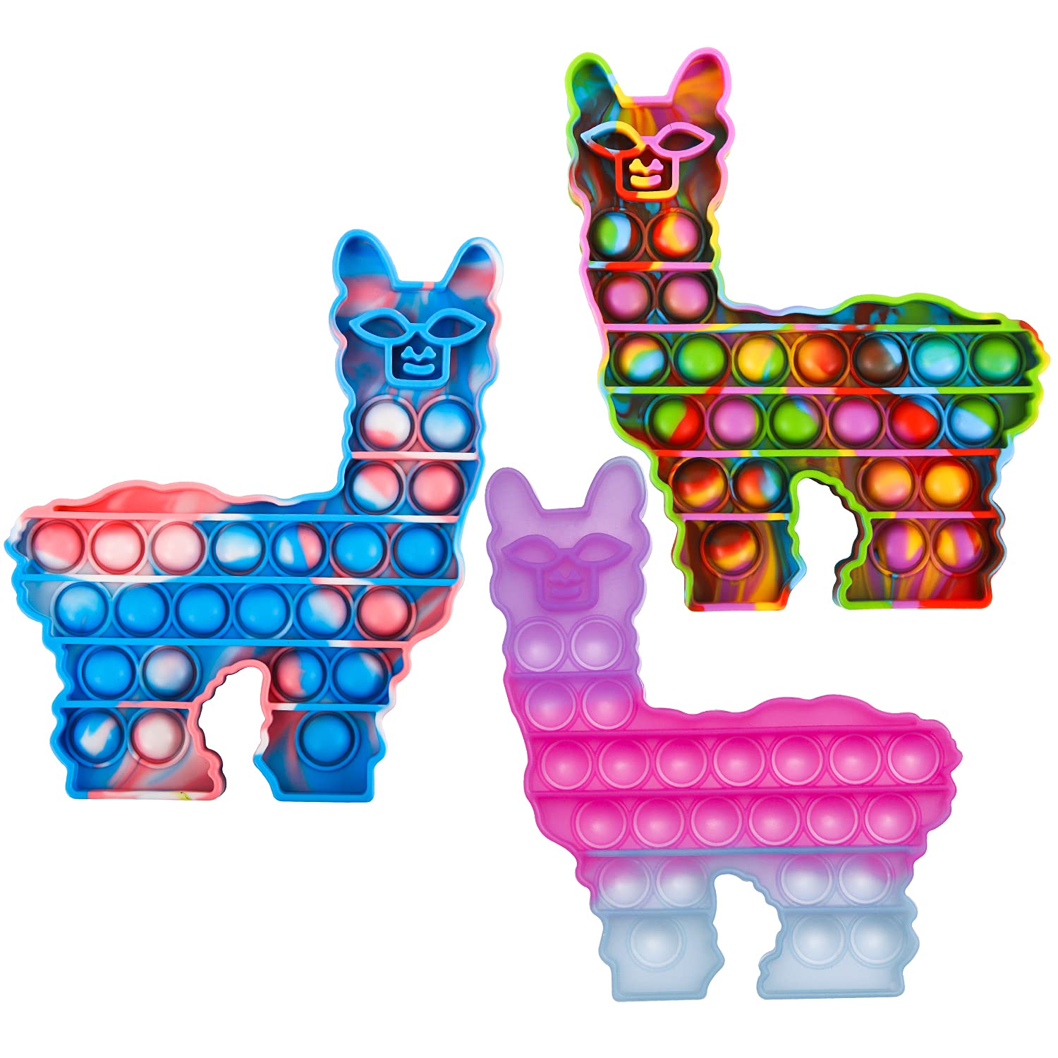 Color Changing Push Bubble Pop Fidget Toy - Stress Relief Sensory Toy for Kids & Adults - Alpaca Design Silicone Squeeze Toy (3 Pack) - Perfect for Anxiety Relief, Classroom Focus, and Office Stress Management