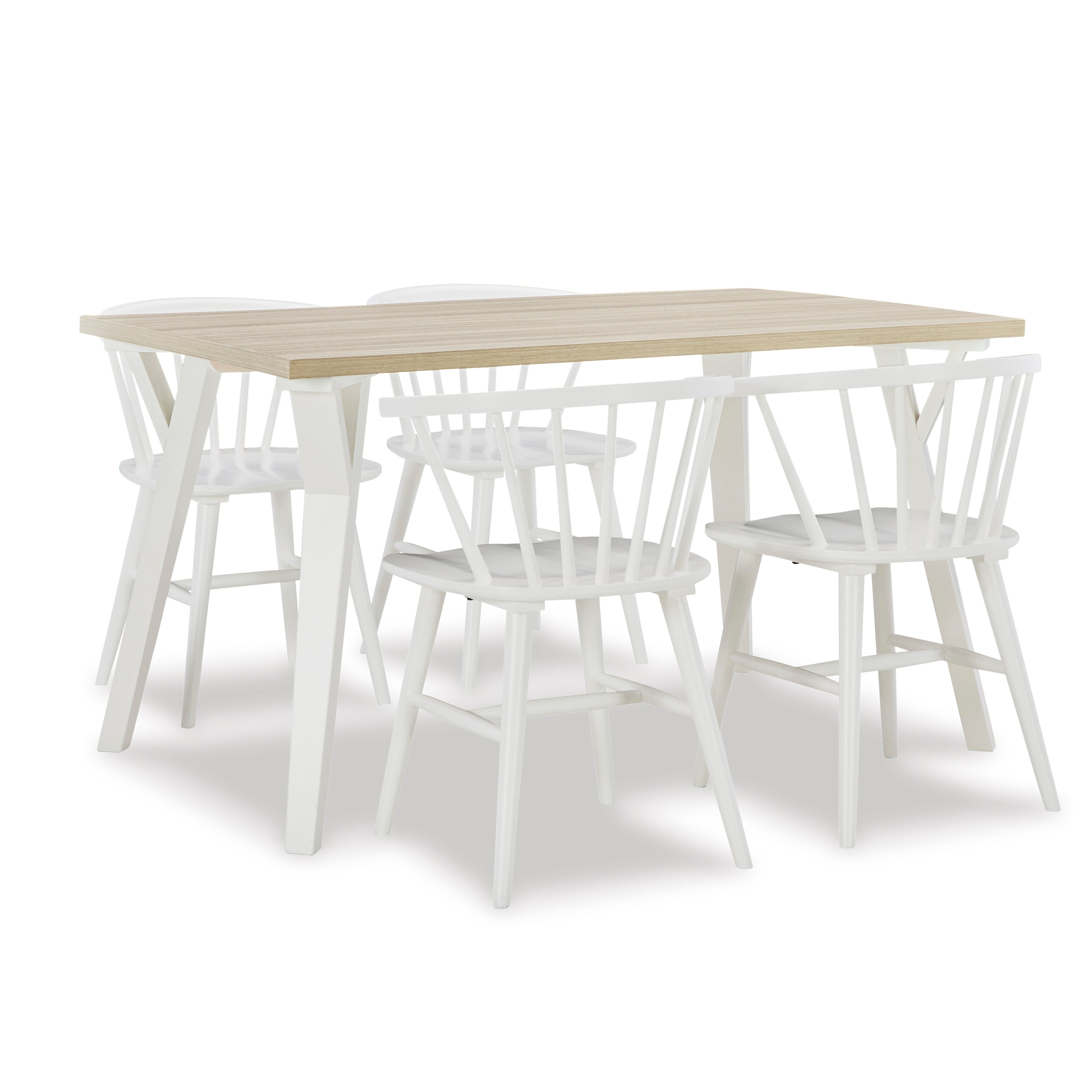 Roundhill Furniture Alwynn 5-Piece Dining Set - White & Natural Wood Dining Table with 4 Windsor Chairs for Kitchen, Dining Room & Small Spaces
