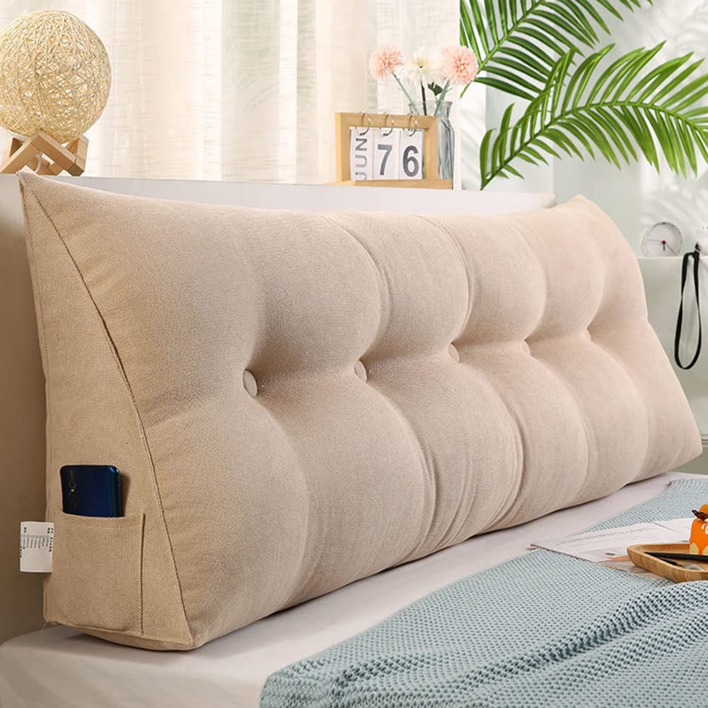 Extra Large Reading Pillow with Backrest - 39in/100cm Wedge Pillow for Twin, Full, Queen & King Beds - Beige Headboard Support Pillow for Reading, Watching TV, Gaming & Relaxing in Bed