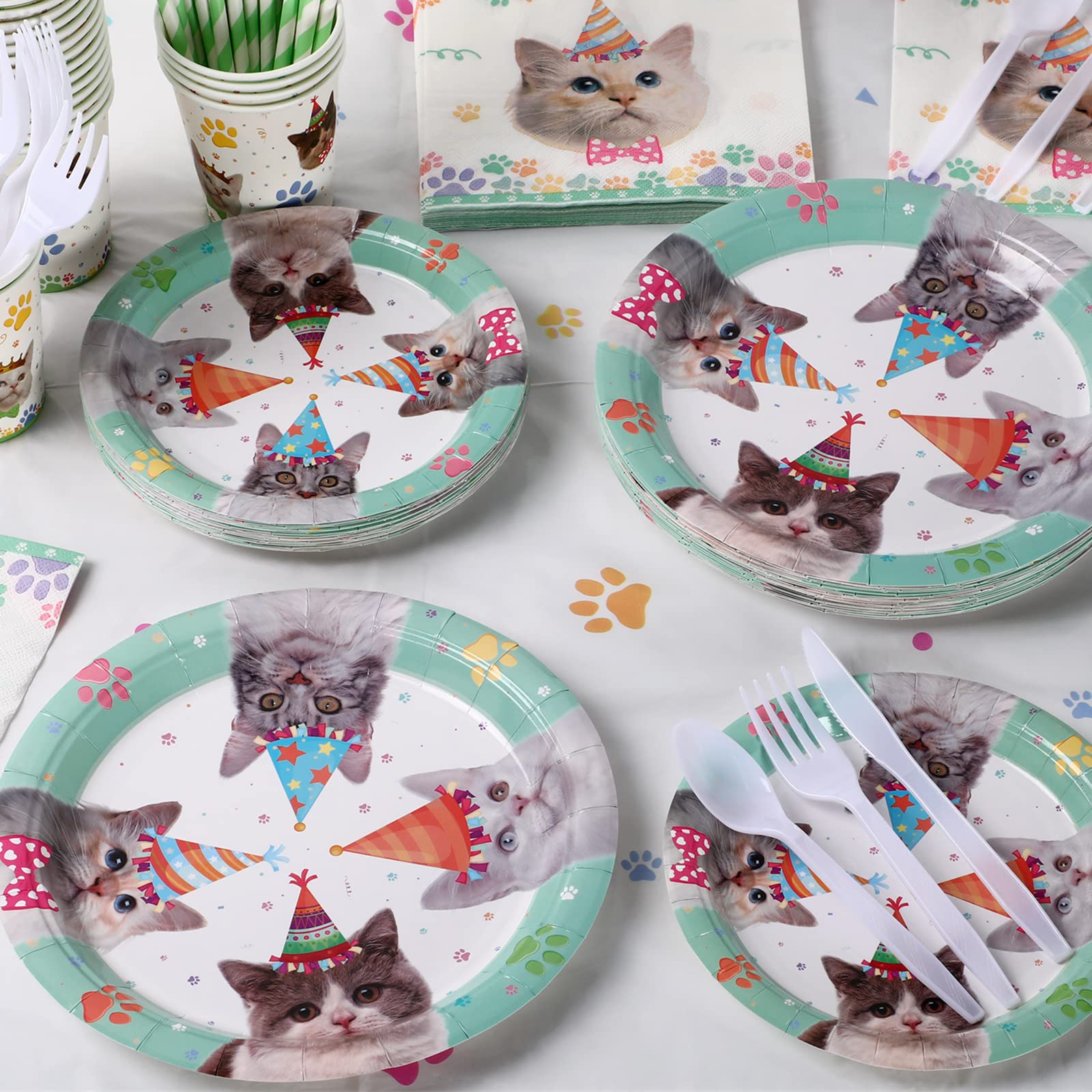 3 Pack Cat Themed Party Tablecloth - Cat Paw Print Plastic Table Cover for Birthday Decorations, 54 x 108 Inches, Perfect for Kitten & Puppy Birthday Parties, Baby Showers & Themed Events
