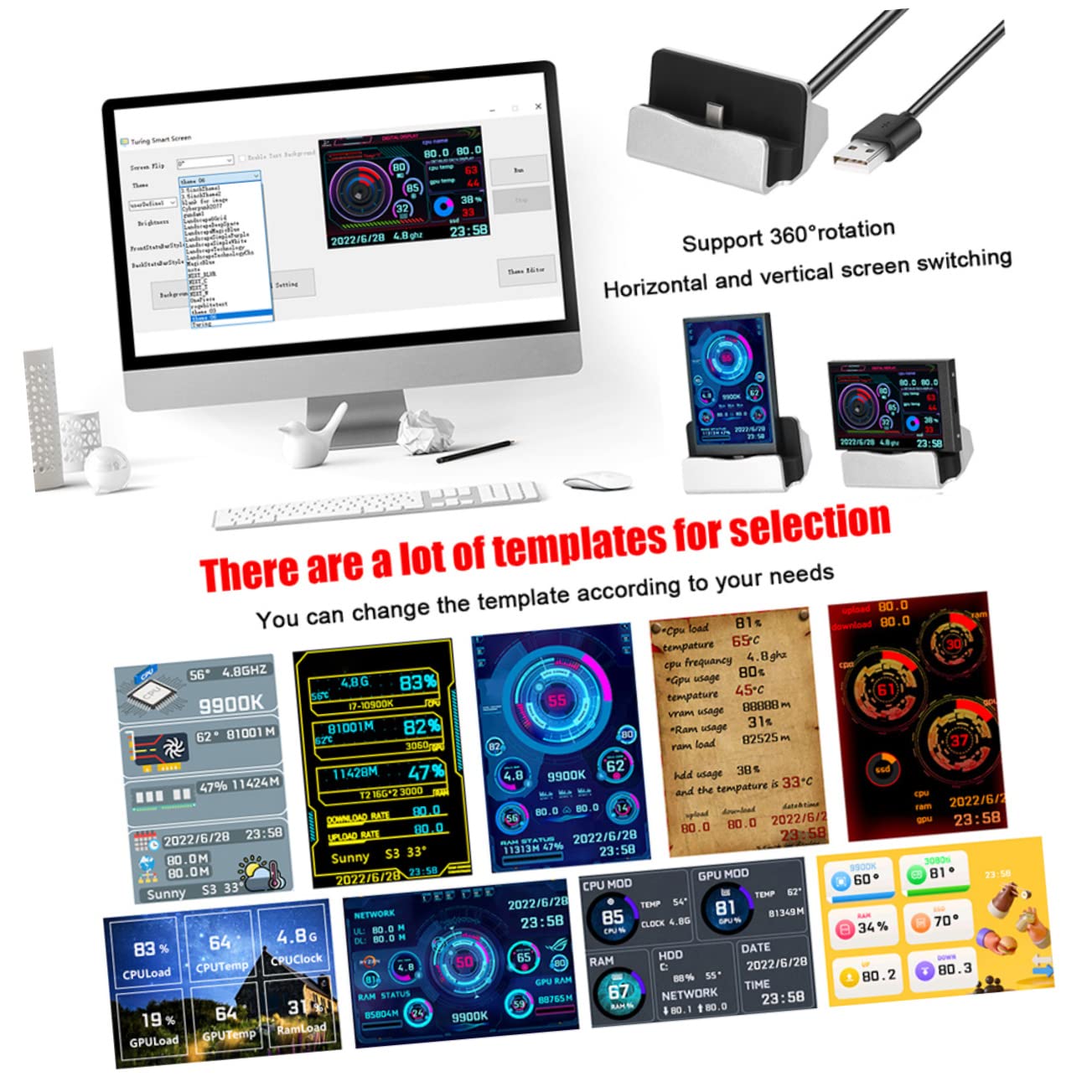 Uonlytech 3-Pack Secondary Monitor for PC - External GPU Enclosure, Mini Computer Display Case, HDD/CPU Data Monitor with Copper Cooling | Perfect for Gaming Rigs, Workstations & Network Monitoring