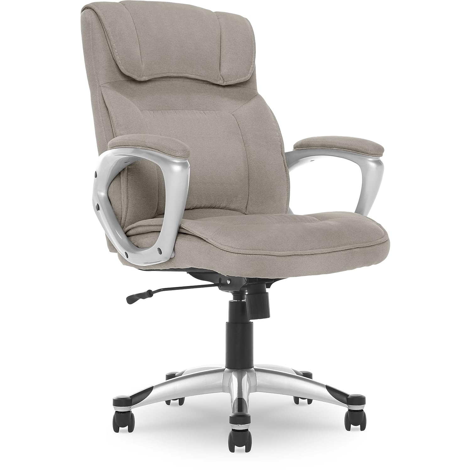 Serta Ergonomic Executive Office Chair with Contoured Lumbar Support - Layered Body Pillows & Microfiber Upholstery - Black Base & Grey/Silver Fabric - Perfect for Home Office, Gaming & Workspaces