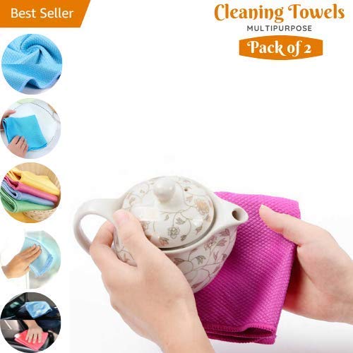 Premium Microfiber Glass Cleaning Cloth - Lint Free, Streak Free Polishing Towels for Windows, Mirrors & Stainless Steel - Super Absorbent Quick Drying (30x30cm, 2-Pack) - Perfect for Cars, Home & Office Cleaning