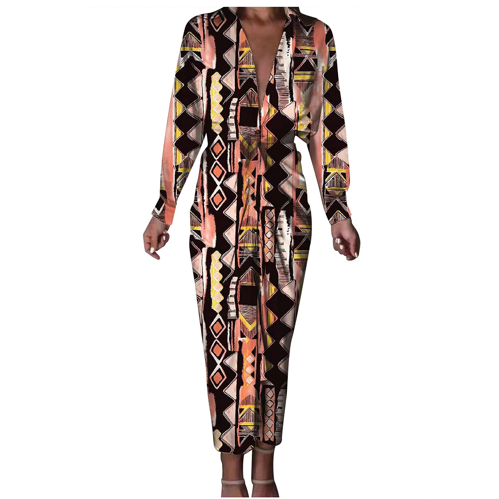 Elegant Long Sleeve Maxi Dress for Women - Flowy Waist Loose Dress with Pockets | Perfect for Cocktail Parties, Weddings & Special Occasions | Comfortable & Stylish Formal Wear