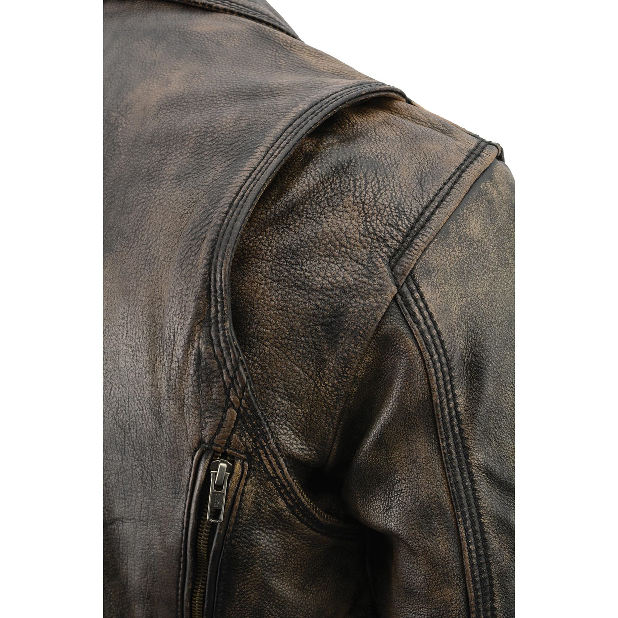 Milwaukee Leather Men's Triple Stitch Extra Long Beltless Biker Jacket - Black & Brown | Premium Motorcycle Riding Gear for Harley Davidson & Cruiser Bikes